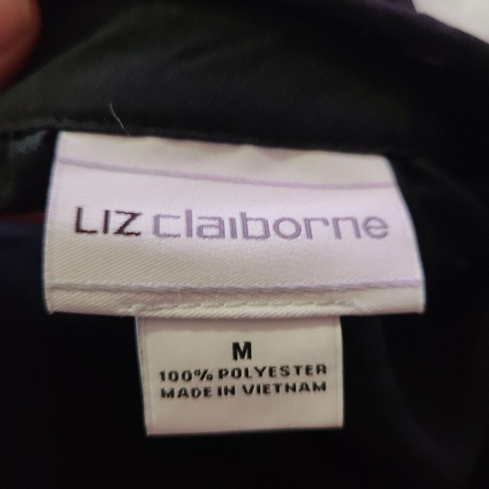 Liz Claiborne Women’s Size Medium Black Sheer V-Neck Tie Sleeve Floral Blouse - Picture 4 of 9